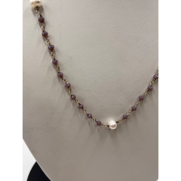 Sterling Silver White Freshwater Pearl Amethyst Beaded Single strand Necklace - Picture 4 of 11